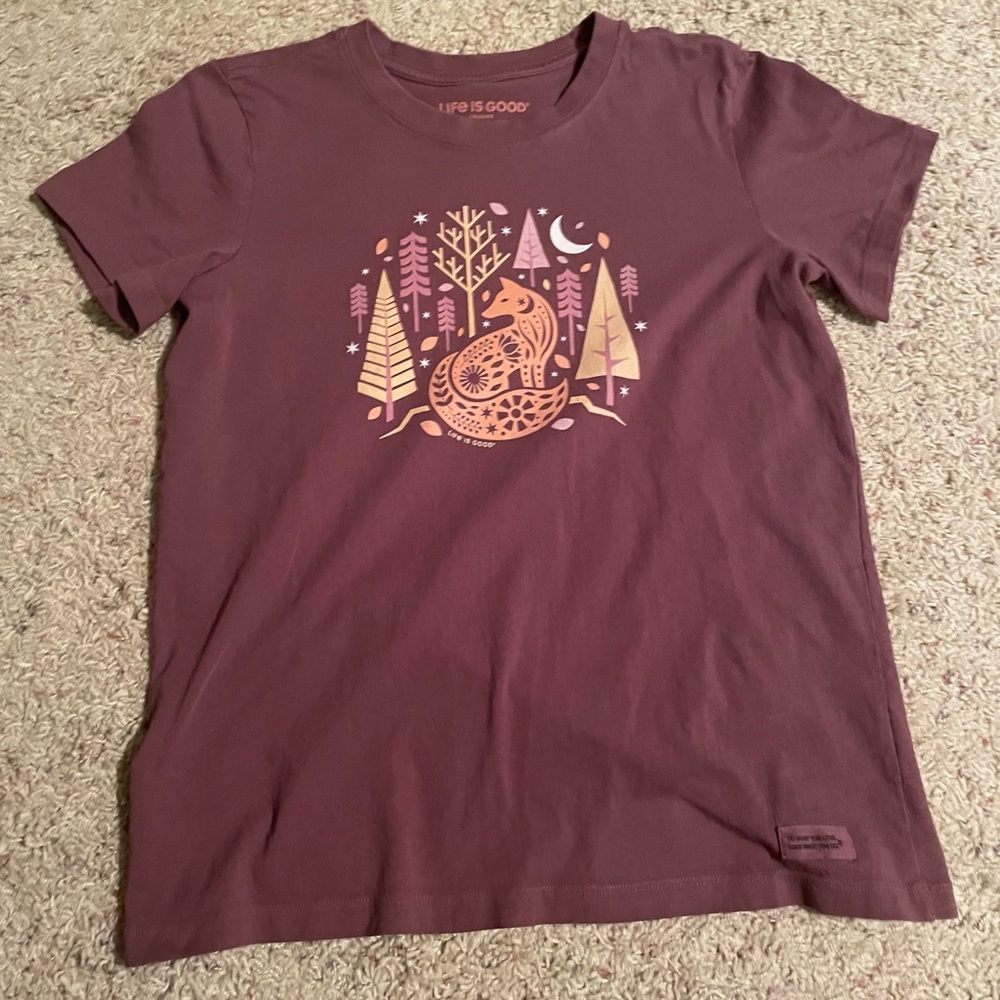Life Is Good Brown Short Sleeve Tee with Fox Design
